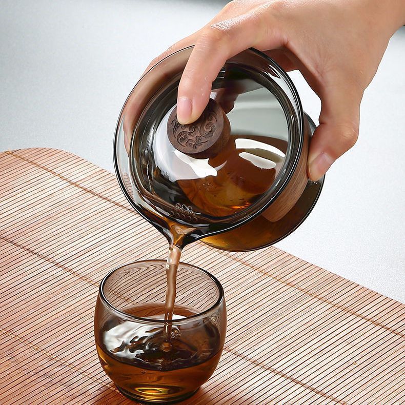 玻璃盖碗茶杯耐热防烫三才盖碗单个泡茶碗大号功夫茶具带盖
