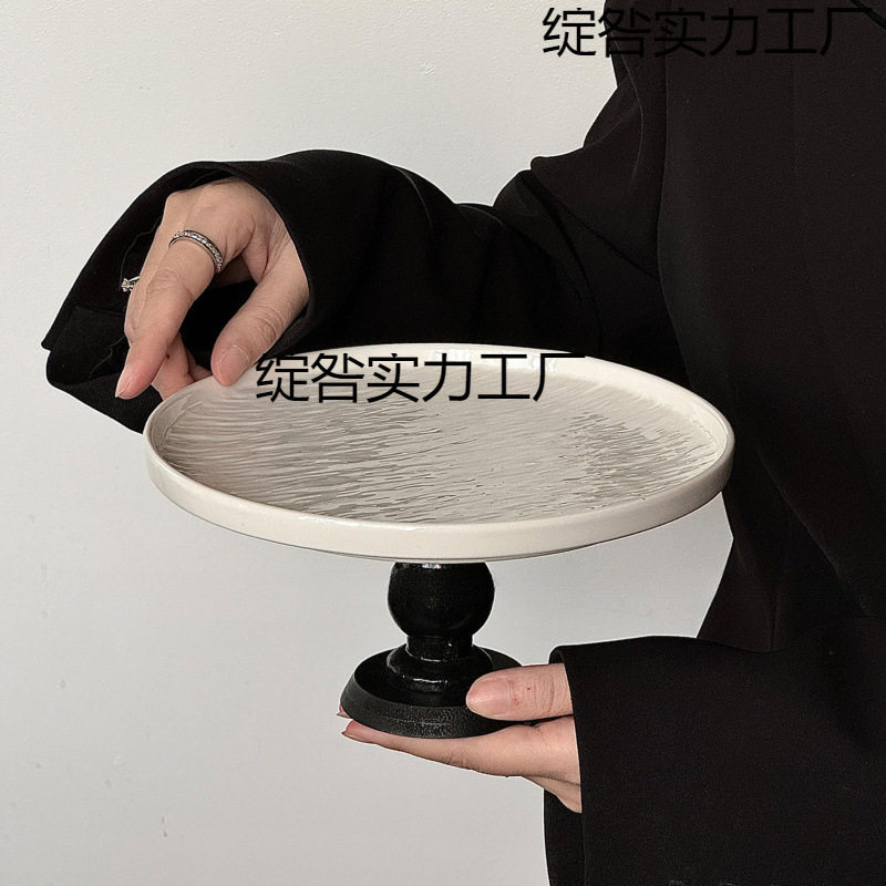 水 果蛋糕托盘 品台轻奢摆件 实木果盘高 脚圆盘子子家用简约干果