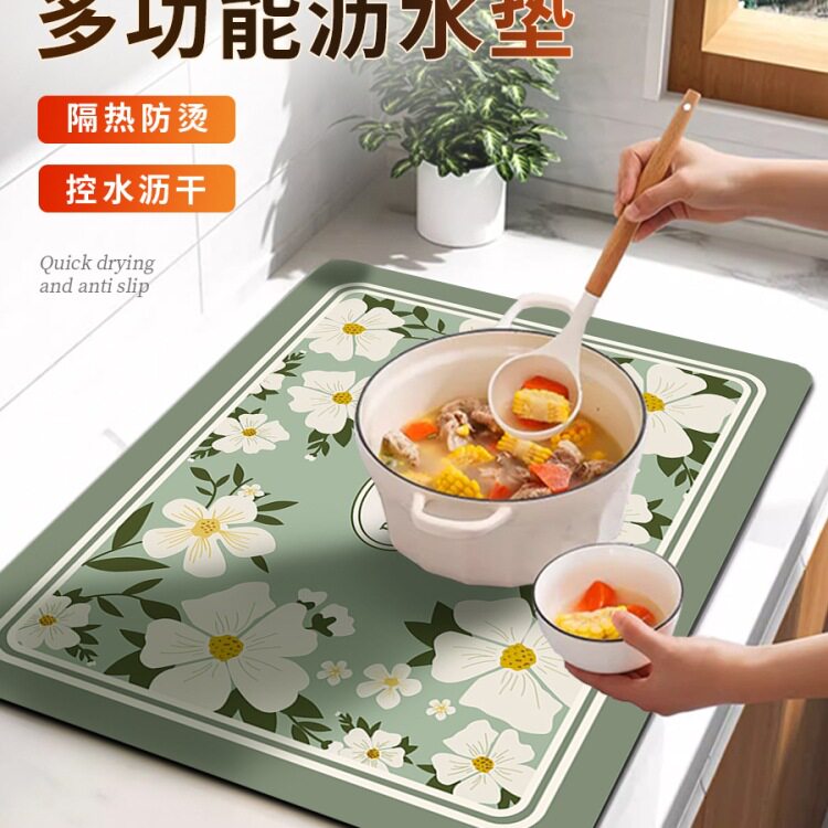 厨房台面沥水垫硅藻泥吸水防滑垫桌面餐具干燥垫杯垫防烫隔热垫子