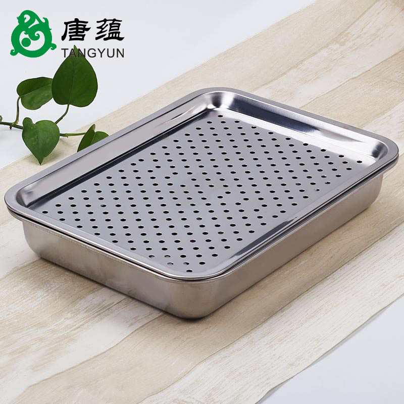 不锈钢茶盘储排水功夫茶具沥水盘饺子漏盘大托盘蒸饭盘方形盘带孔