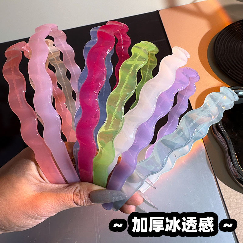 糖果色亚克力波浪发箍女洗脸带齿防滑碎发发卡简约气质细头箍发饰