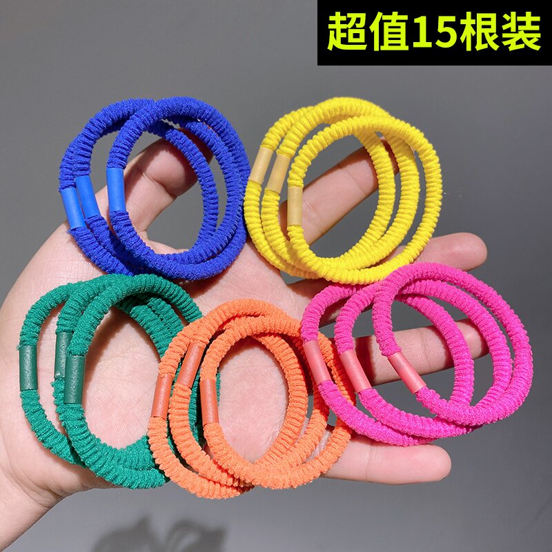 韩国彩色简约弹力扎头发皮套丸子头马尾荧光发圈网红皮筋百搭发绳