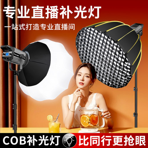 专业LED直播补光灯主播直播间专用摄影灯视频拍摄打光美颜球形柔光箱室内拍照影棚深口抛物线网格聚光太阳灯