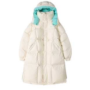 RARN热爱如你2025冬季中长款甜美廓形撞色连帽羽绒服女时尚保暖