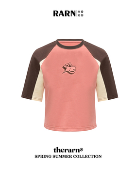 RARN/热爱如你 拼接撞色刺绣短袖RA23SS125