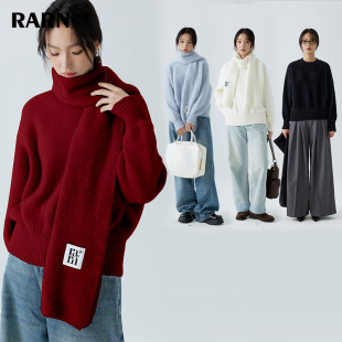 RA&RN秋冬新年款 仿貂毛围巾毛衣套装