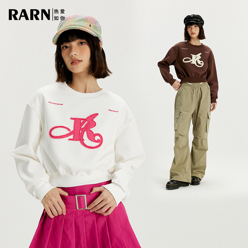 RARN/热爱如你撞色贴布绣短款休闲卫衣,女装/女士精品,卫衣/绒衫,淘宝优惠券,粉丝福利购,淘宝优惠卷