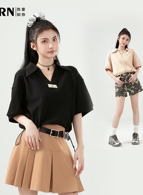 RARN/热爱如你 V领华夫格抽绳短袖RA23SS120