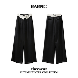 RA23AW171 黑色醋酸翻腰刺绣长裤 RARN 热爱如你