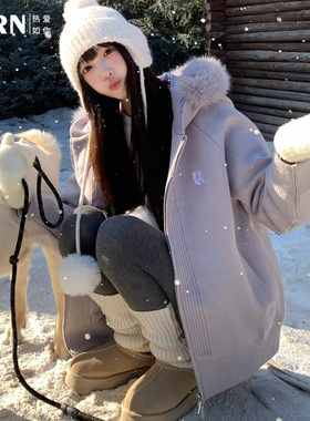 RARN热爱如你2025冬装新款毛衣羽绒服女90白鸭绒加绒针织毛领外套