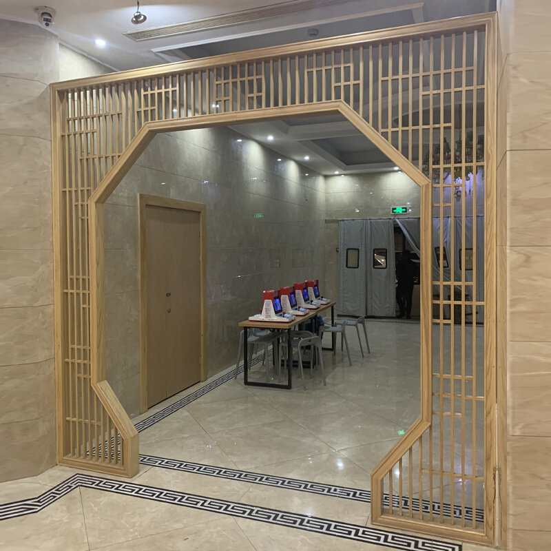 实木月亮门中式隔断拱门客厅仿古镂空花格屏风电视背景墙装饰定制
