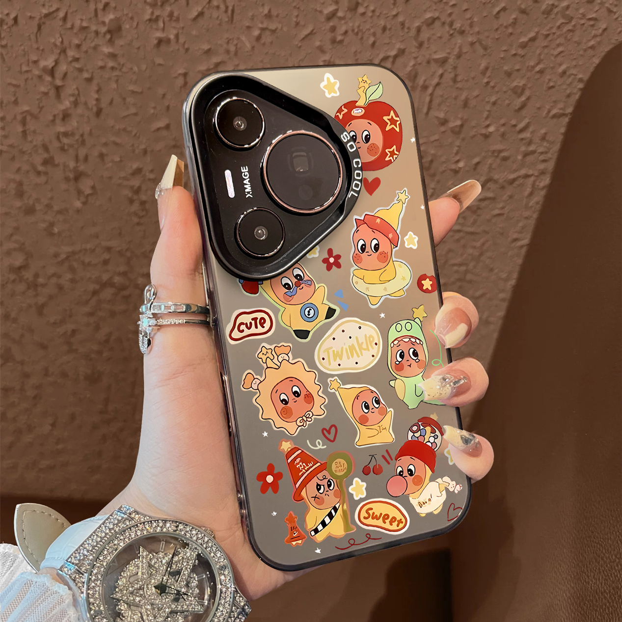 适用于华为pura80pro十手机壳小红花星星人支架高级感p60art简约p40+彩银p50e套防摔p30新款男女生p70ultra