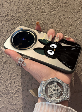 适用于vivox100手机壳黑色呆萌猫咪个性x90创意x80新品x70男女款s16彩银s15全包s10防摔保护套高级感x100pro