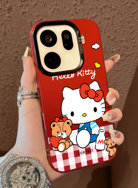 适用于OPPOFindx9pro手机壳野餐垫熊和猫支架红色彩银新品x7ultra至尊版男女款全包x6/x5防摔保护套简约find