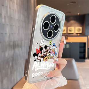 适用于vivox100spro手机壳米奇家族x90新品 电镀银框简约60pro全包防摔保护套高级感x70 x80男女款