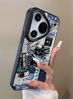 适用于华为pura80pro+手机壳吉他黑猫p80plus十刀锋小羊皮支架p60简约p40新款p50e套防摔男女生p70ultra