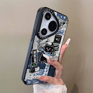 适用于华为pura80pro+手机壳吉他黑猫p80plus十刀锋小羊皮支架p60简约p40新款p50e套防摔男女生p70ultra