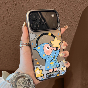 适用于苹果17promax手机壳乌云蓝雨衣小人16plus支架高级感15/13磁吸12套新品防摔男女款17air保护套iPhone14