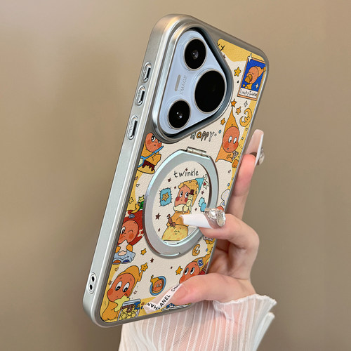 适用于华为pura80pro+手机壳p80proplus十雪人星月亮人二合一小羊皮支架p60简约新款套防摔男女生p70ultra