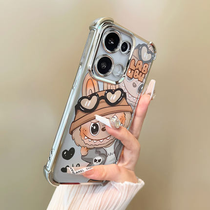 适用于opporeno14pro手机壳比心拉布布透明四角防摔支架Reno5/6/7/8/9全包新款男女Reno10/11pro十套12/13