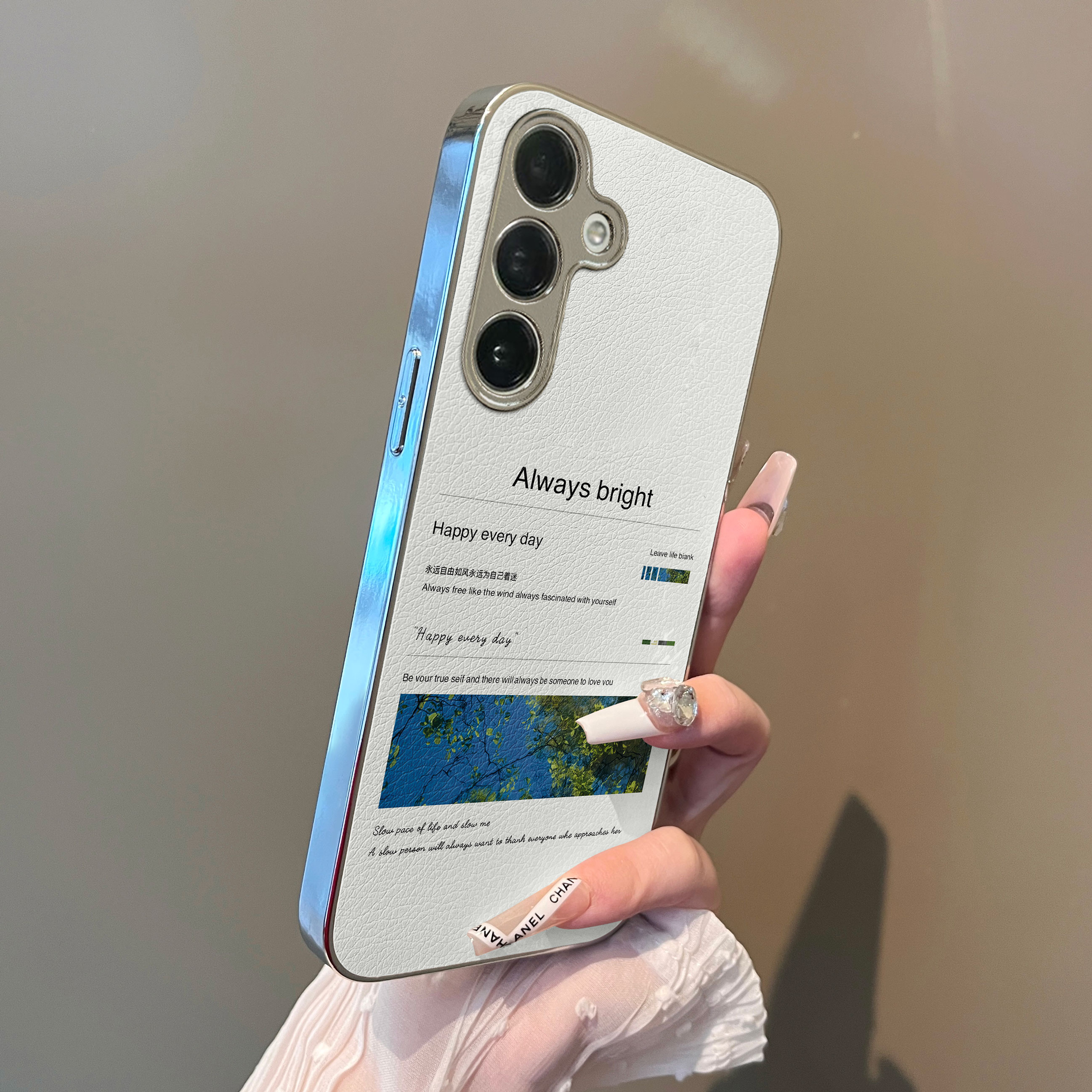 适用于三星GalaxyS25ultra手机壳风景英文支架电镀小羊皮s22新品s24+男女款全包防摔高级感套简约s23plus至尊