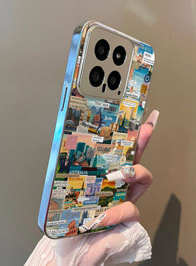 适用于红米k80pro手机壳城市风景小羊皮k50/60至尊全包防摔12turbo外新款note13/14proplus套70ultra