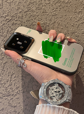 适用于小米14ultra手机壳J绿色笔触简约彩银10s高级感12spro外防摔11pro新品男女生款13至尊版12x保护套mi14