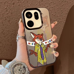 x5防摔保护findx8 全包x6 适用于OPPOFindx9pro手机壳疯狂动物城摊手尼克朱迪支架彩银新品 x7ultra至尊男女款