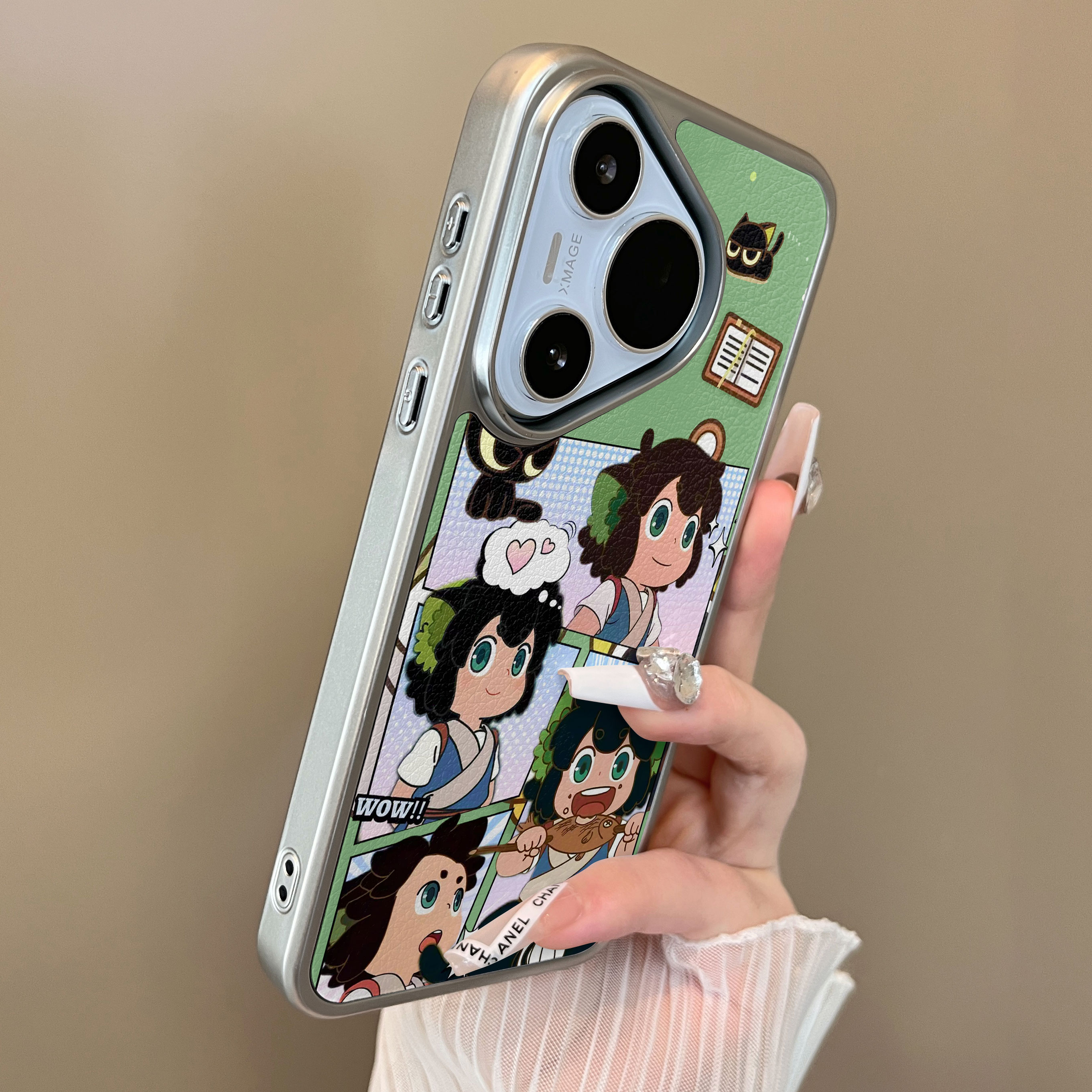 适用于华为pura80pro+手机壳p80plus十吃烤鱼男孩二合一小羊皮支架p60简约新款套防摔男女生p70ultra