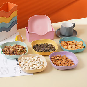 新品时尚小麦秸秆吐骨碟日式家用零食干果方形水果盘餐桌垃圾盘