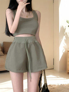 休闲运动套装 健身瑜伽跑步服两件套 女辣妹吊带背心高腰阔腿短裤