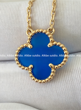 Alkbe sutdio 18k蓝玛瑙四叶草项链女镭射颈链红玉髓白贝母锁骨链