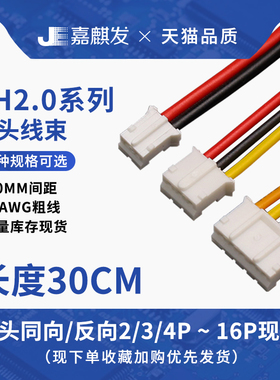 PH2.0MM双头端子彩排线束 同向/反向 1007#22AWG粗铜线2p-16P插件