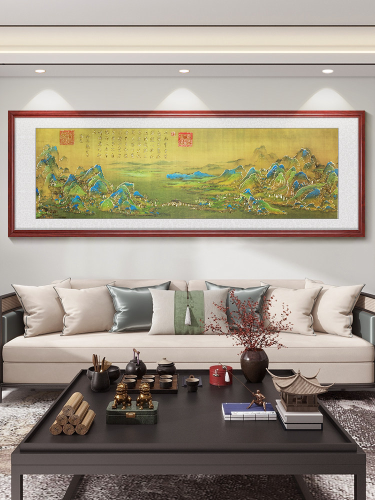 立体浮雕千里江山画山水画客厅装饰画书房挂画中国画茶室名画