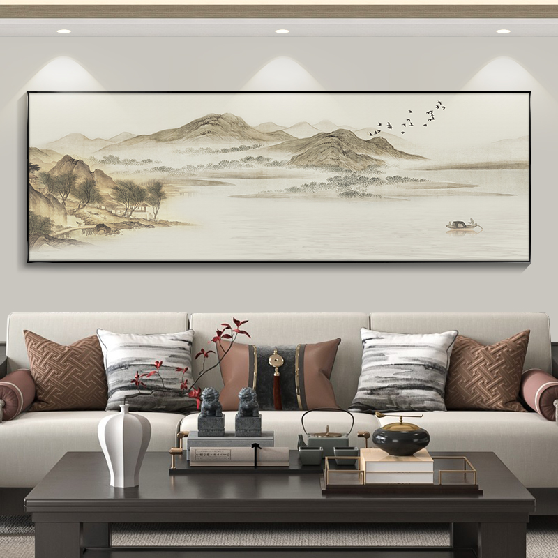 新中式山水画客厅挂画沙发背景墙装饰画餐厅茶室挂画办公室风景画