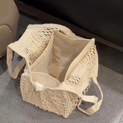小红书爆火同款棉质夏季编织镂空手提包女小众设计网兜包包女