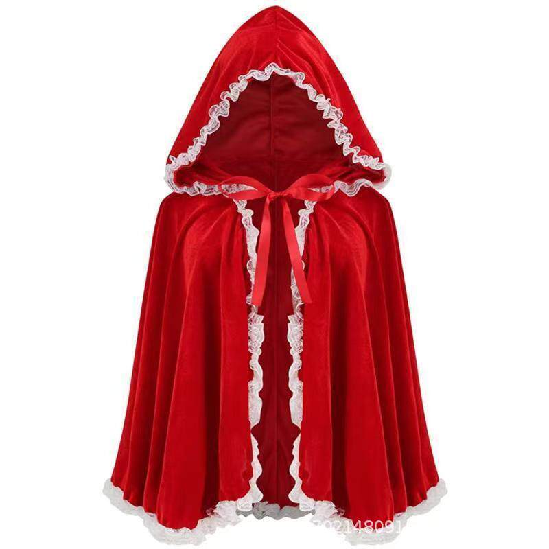 欧美动漫周边演出服角色扮演服装小红帽连帽斗篷红披风蕾丝边