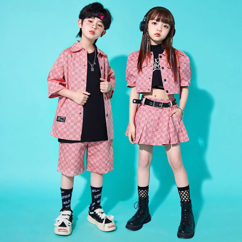 六一儿童街舞潮服机车风衬衫hiphop嘻哈表演男女童套装班服演出服