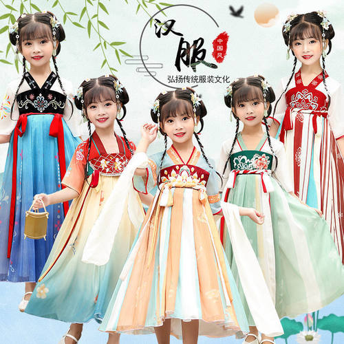 汉服女童夏季薄款唐装襦裙中国风儿童女古装超仙连衣裙夏装