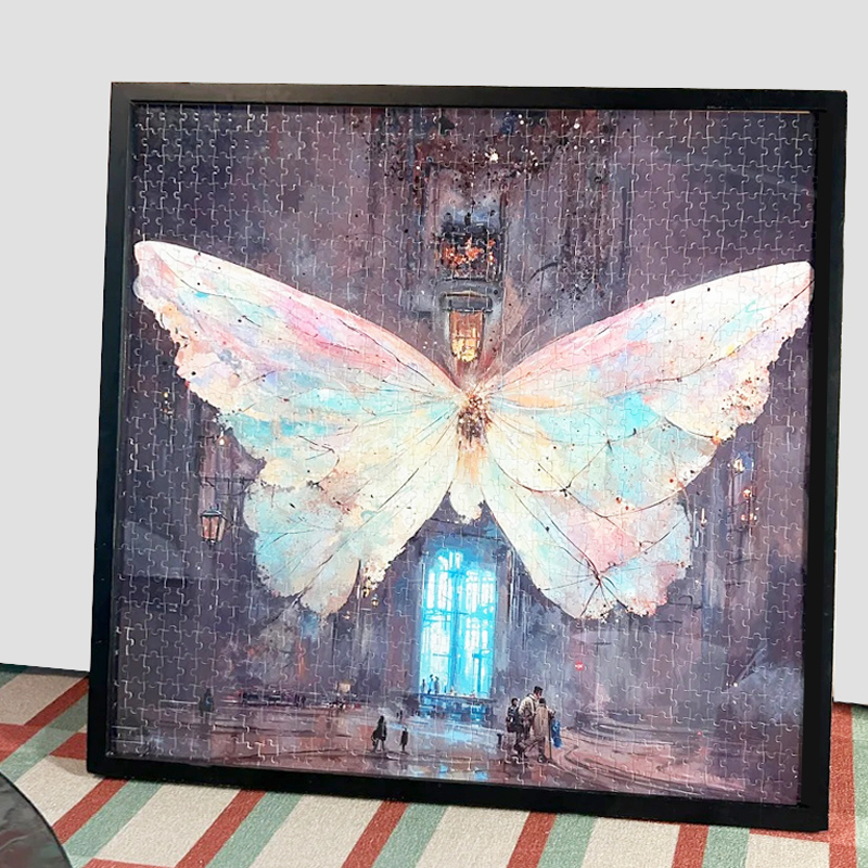 蝴蝶之梦拼图实木相框65*65cm500/1000/片装裱相框拼图裱框