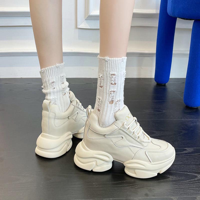 老爹鞋女2025年新款春秋厚底内增高女鞋子真皮小白运动休闲鞋8cm