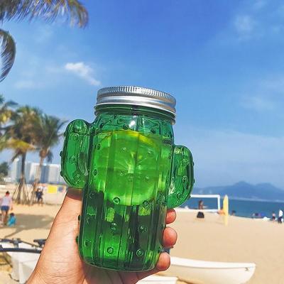 创意小清新仙人掌造型吸管玻璃水杯夏季家用果汁冷饮梅森公鸡杯子