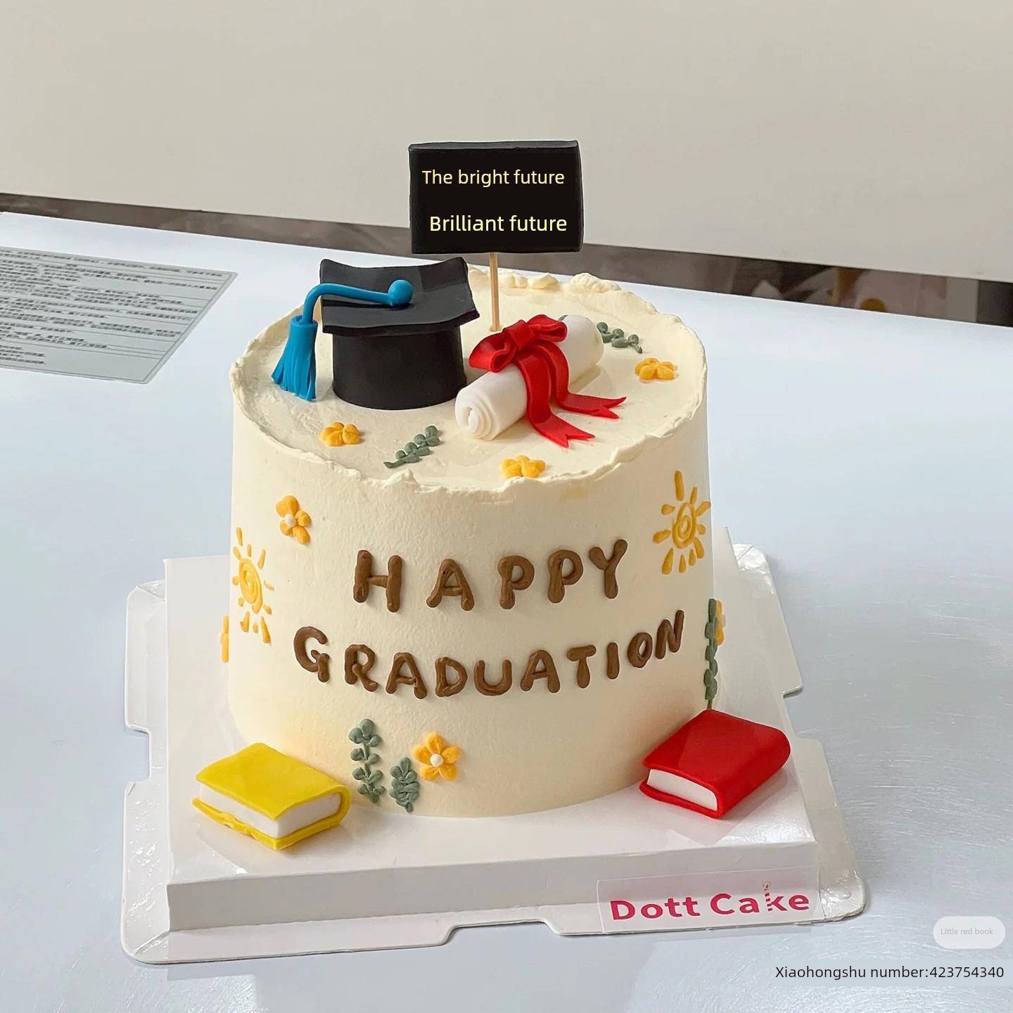 毕业季迷你学士帽蛋糕装饰摆件前程似锦未来灿烂插牌课本书本配件