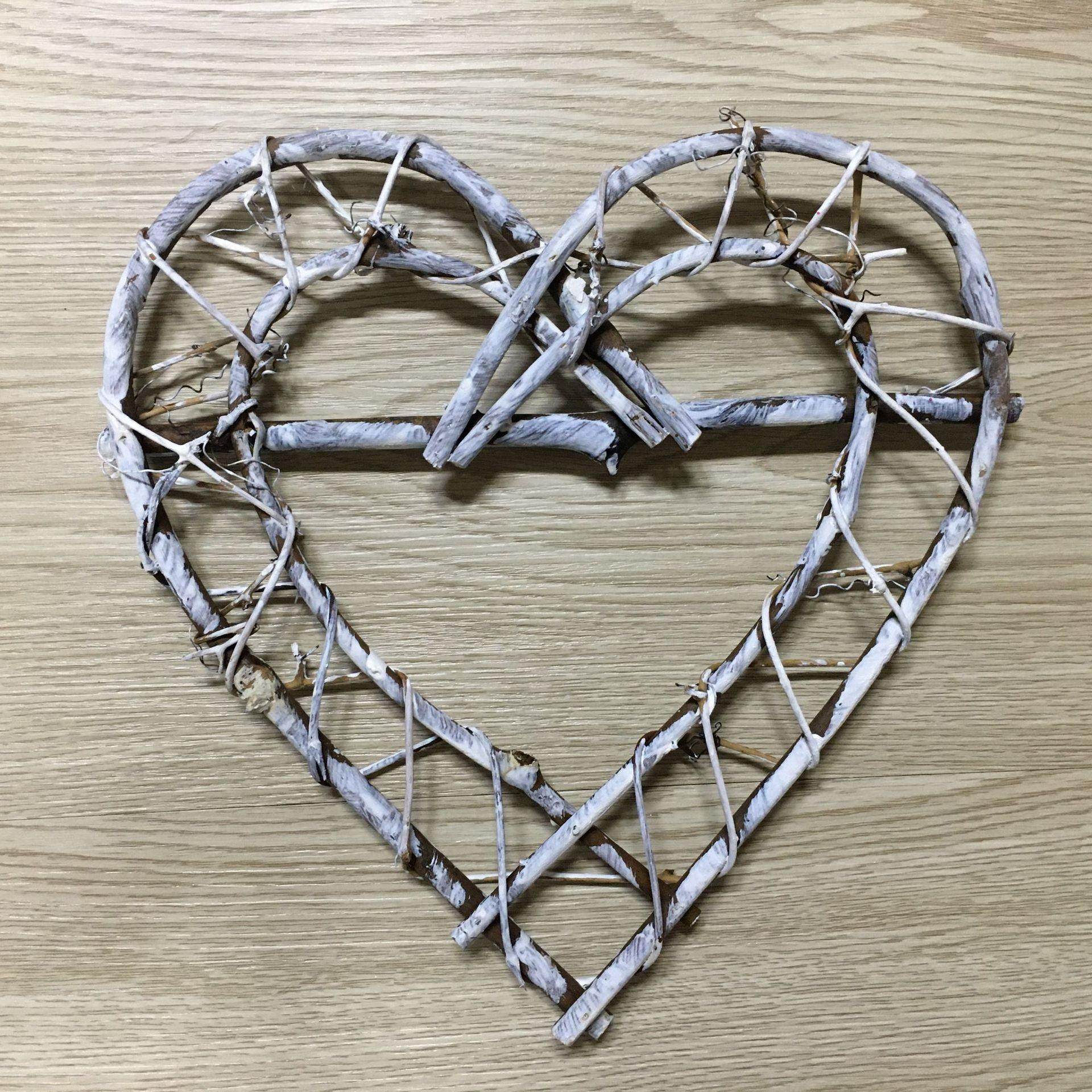 双心形 染白色 土伏藤编花环  藤编挂件 花环