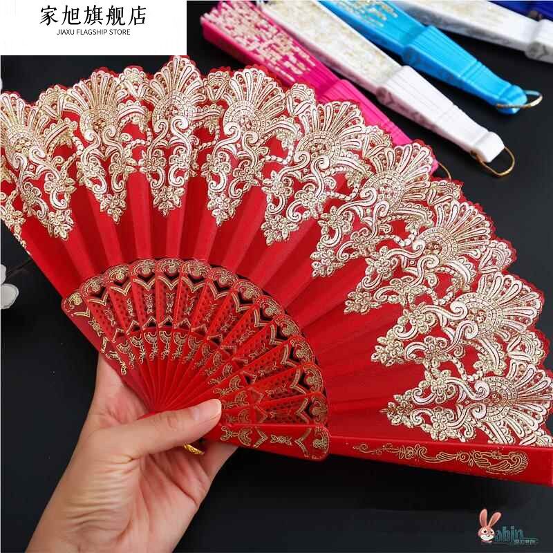 西班牙蕾丝舞蹈折扇子女士古印花边芭蕾咏春扇绿黄蓝紫道具扇折扇
