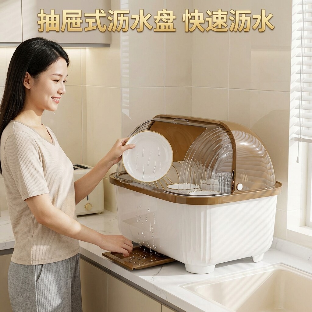 碗筷收纳箱餐具收纳盒新款家用碗碟收纳层架碗盘箱带沥水厨房置物