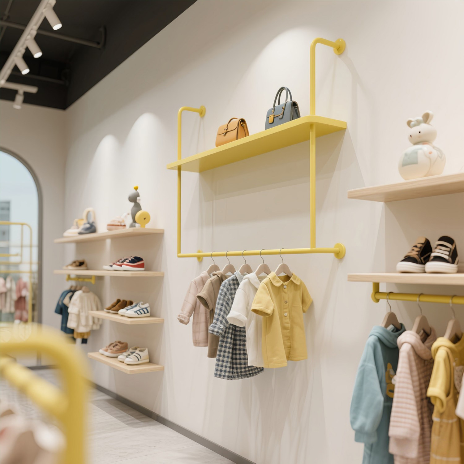 童装店展示架儿童服装店货架壁挂式创意挂衣架创意衣服挂杆陈列架