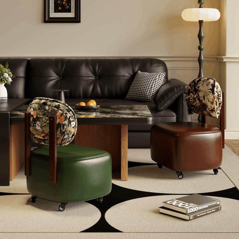 溜溜椅小椅子家用靠背沙发边凳轻奢高级感坐凳创意滑轮矮凳带轮子