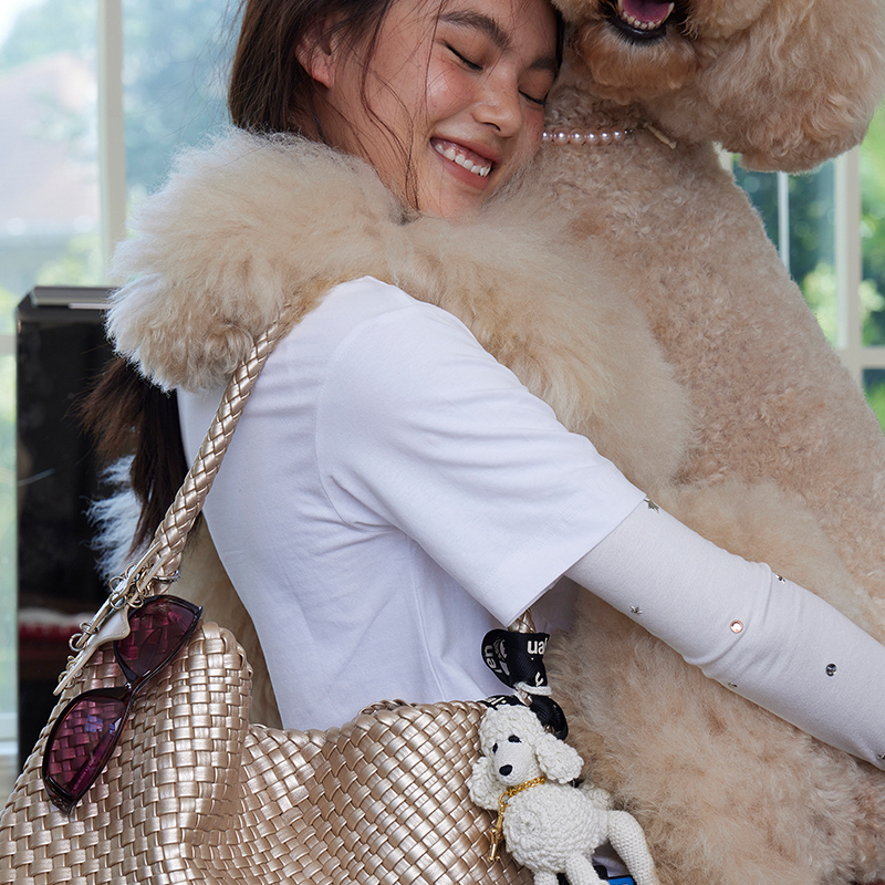 【陈洁kiki专属】ECODAY原创设计香槟色编织托特包大容量手提单肩