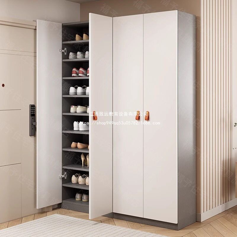 实木奶油风鞋柜家用室内门口外楼道入户玄关柜一体靠墙大容量鞋柜